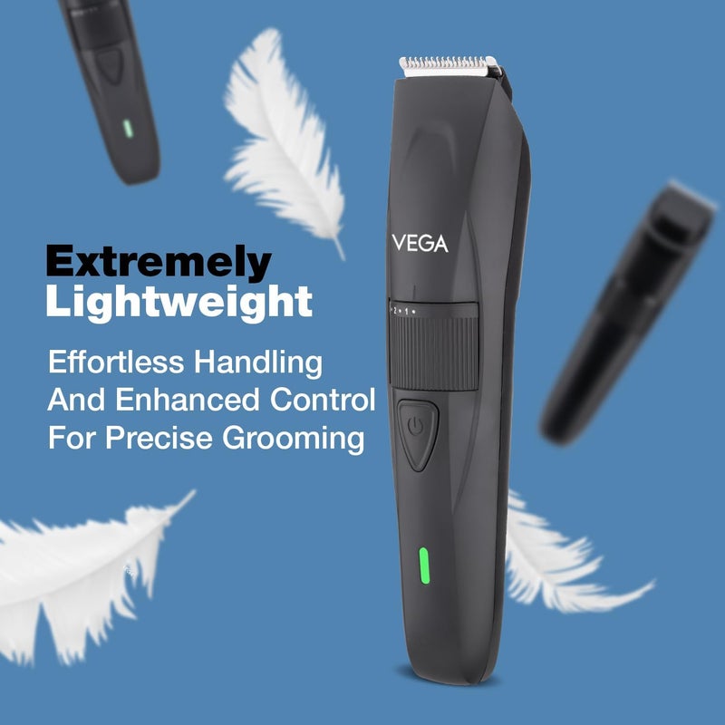 VEGA Power Lite Beard Trimmer for Men (VHTH-38, Black) | Ultra-Lightweight Corded & Cordless Grooming Machine | 40 Length Settings (0.5mm-20mm) & 90 Mins Runtime | Type-C Fast Charging & Travel Lock - Image 5